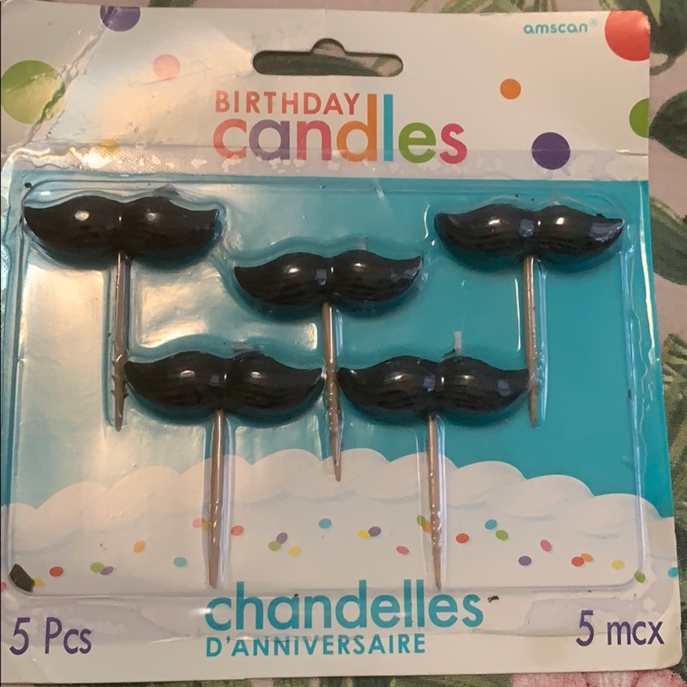Amscan birthday candles set 5 mustaches fun NWT